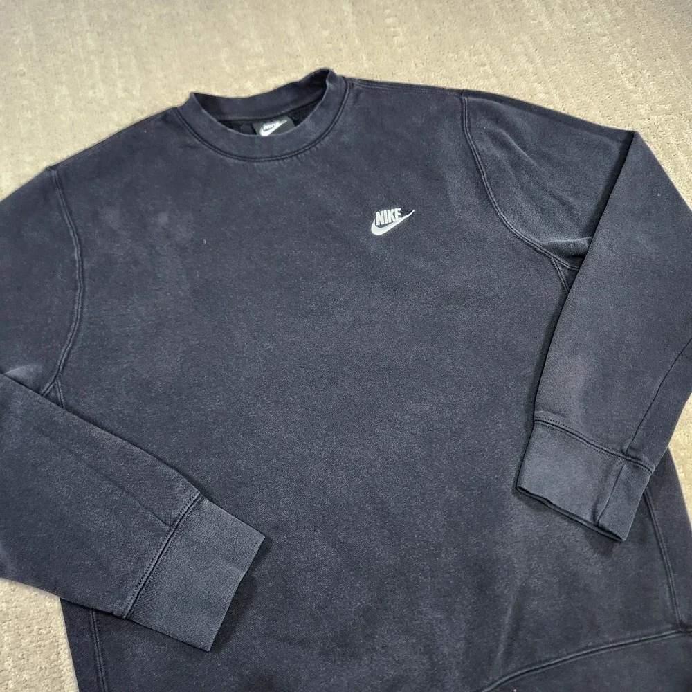 Nike‎ Sweatshirt Men Medium Club Fleece Black Faded Y2K Crewneck Essential